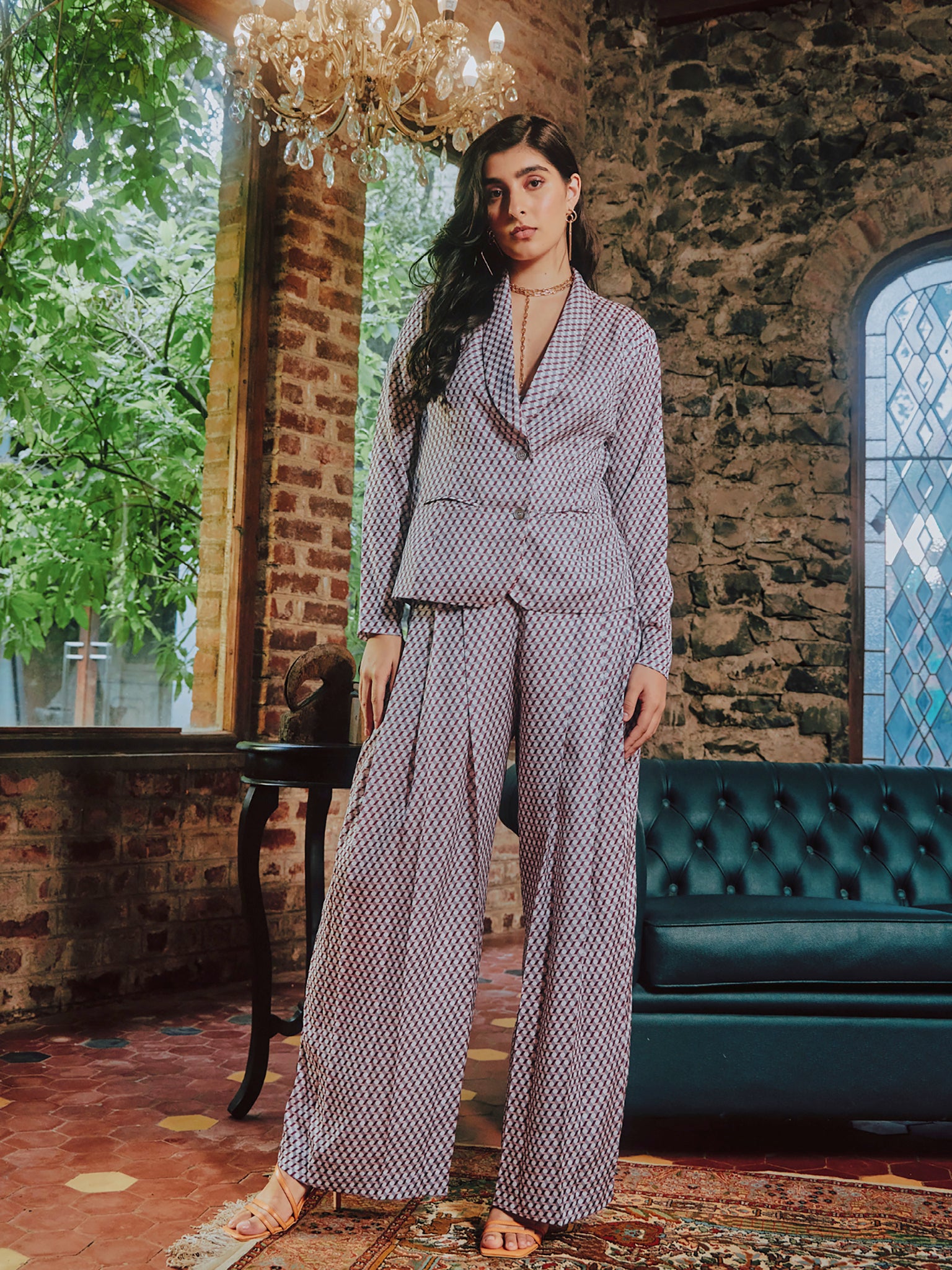 Printed Satin Jacket and Trousers