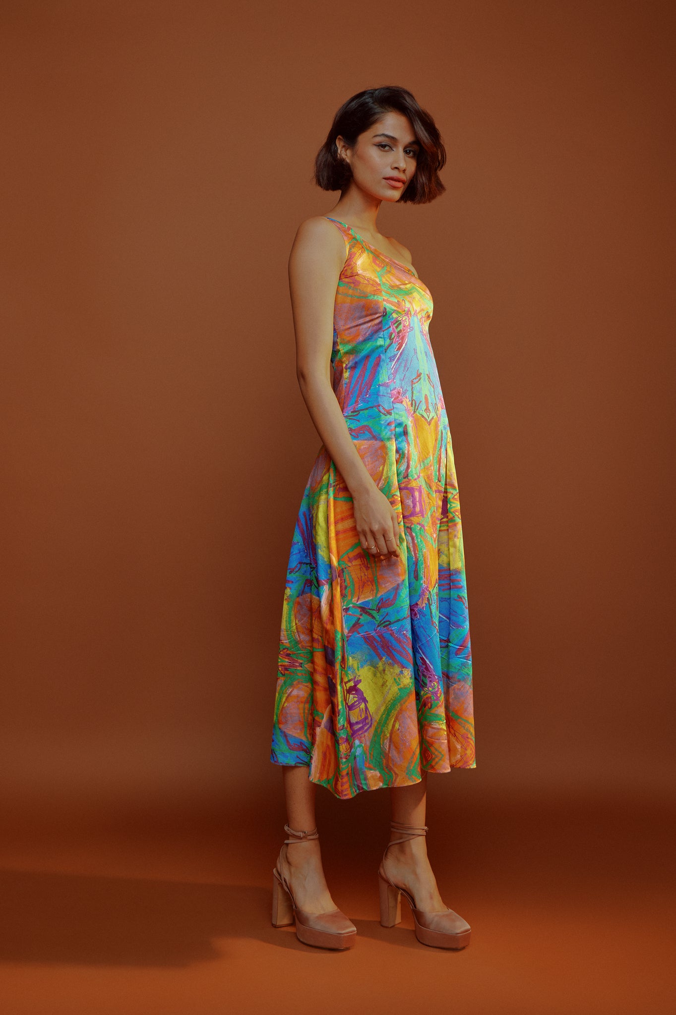 Mural One Shoulder Dress